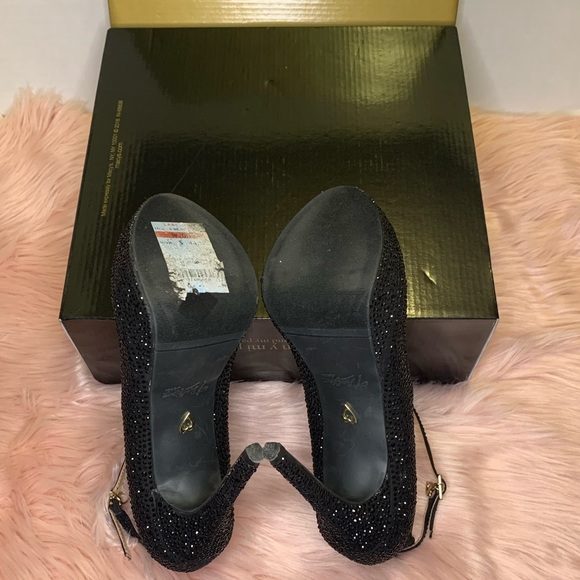 Thadi Sodi Chelsie Black Glitter Peep Toe Pumps - Picture 5 of 6